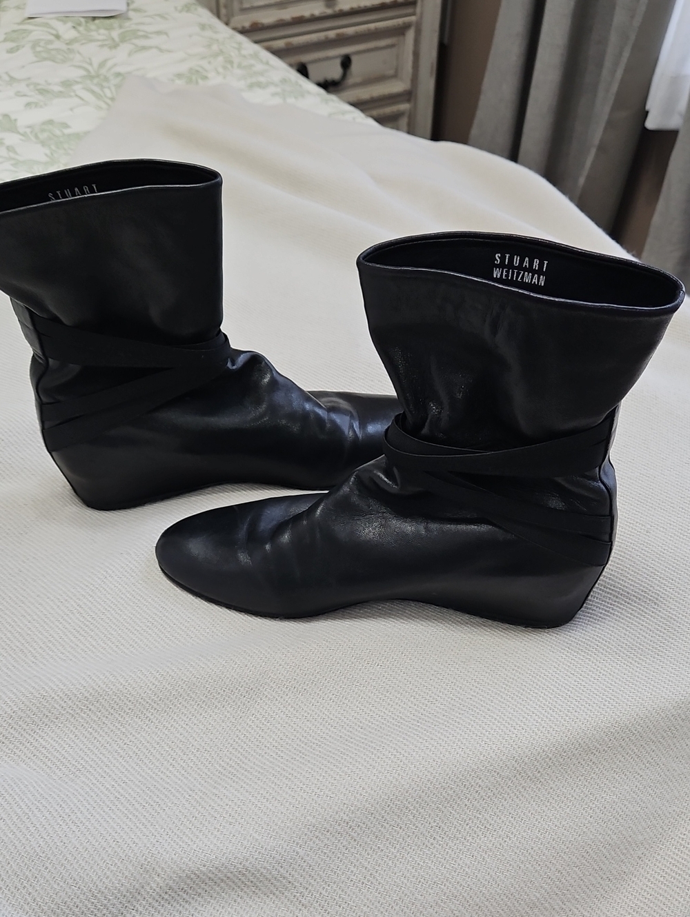 Stuart Weitzman Black Leather Wedge Ankle Boots